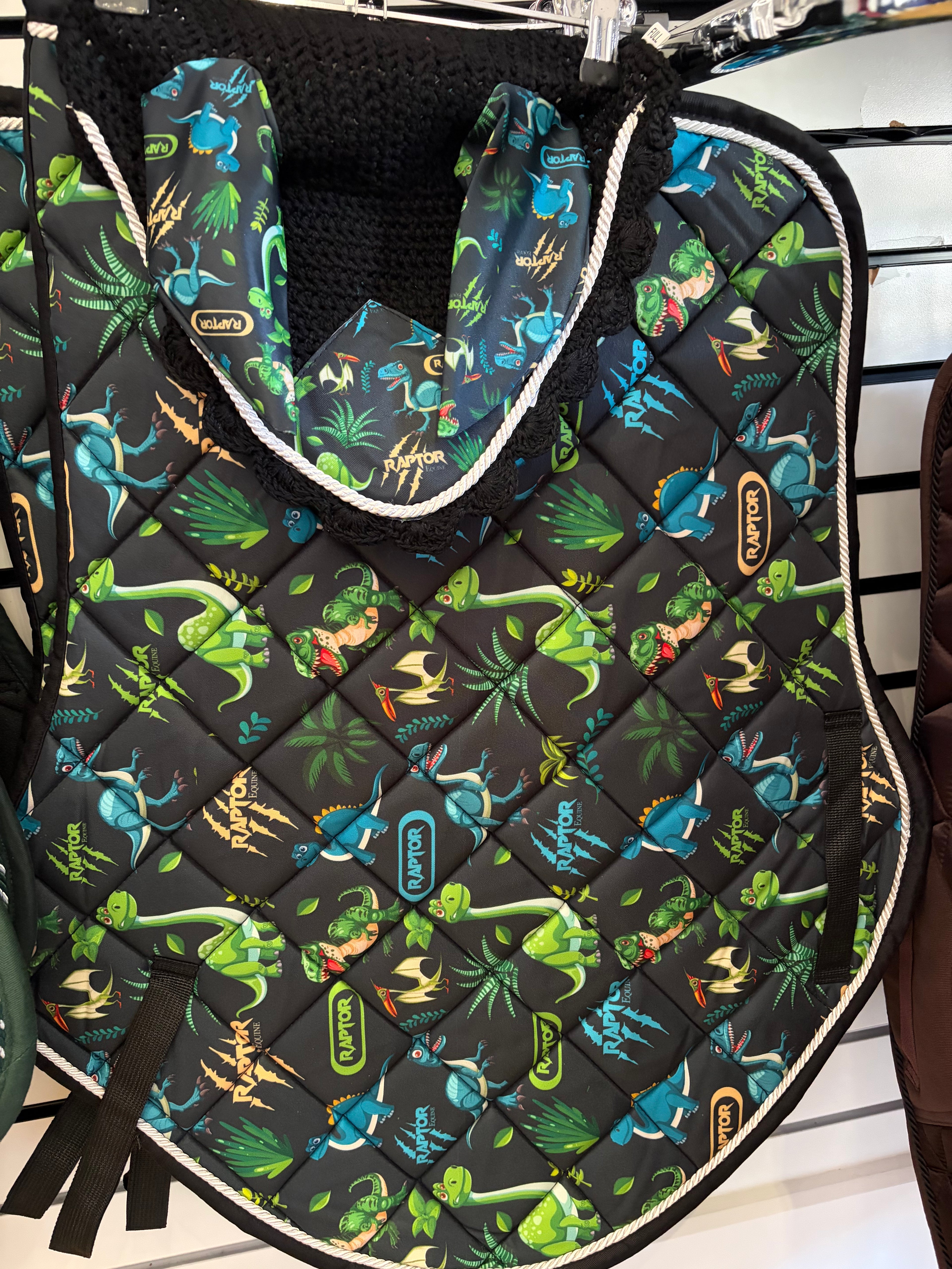 Raptor Dino print saddlepad, ears, hatsilk set